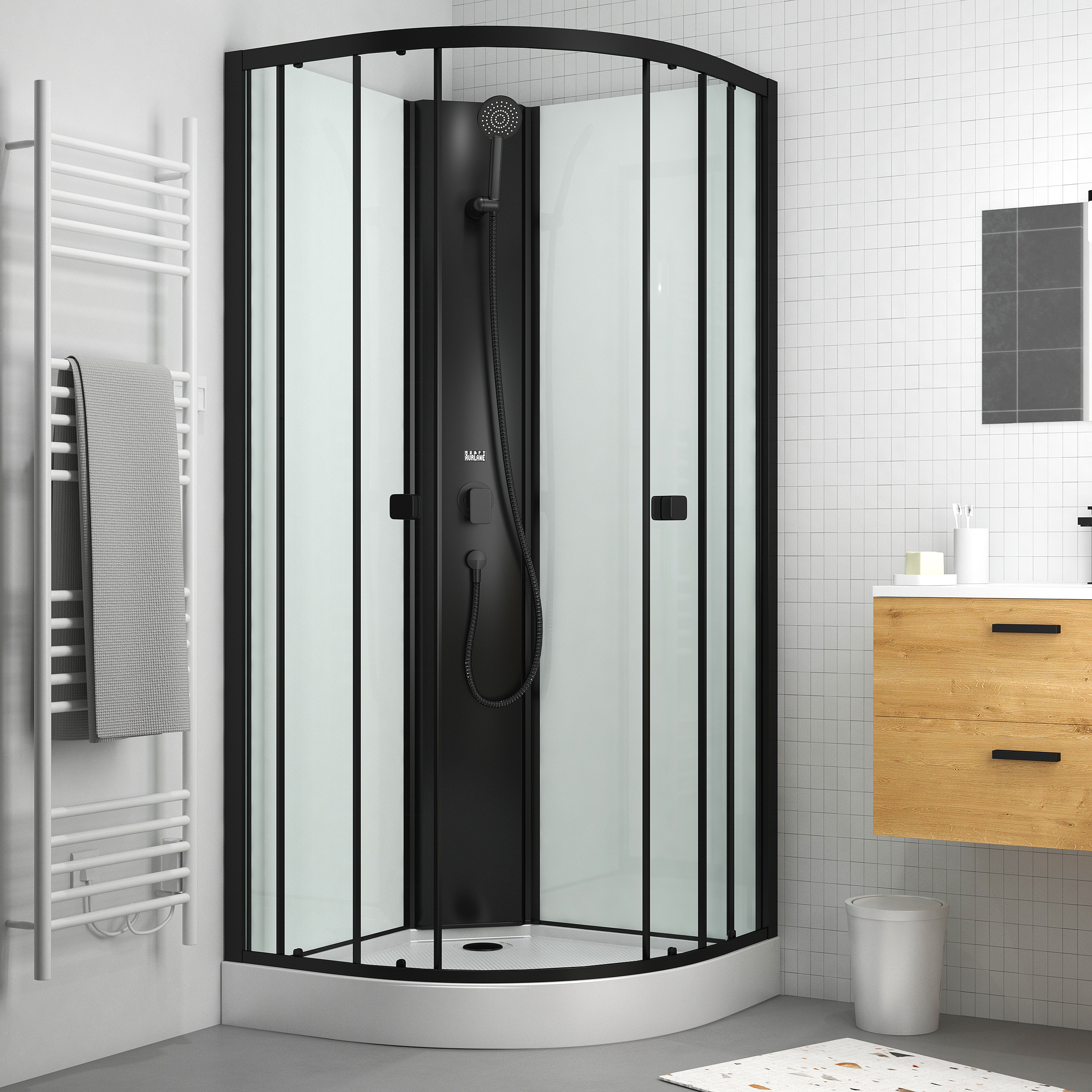 Cabina de ducha 1/4 de círculo 85x85 - puertas correderas - blanca & negra