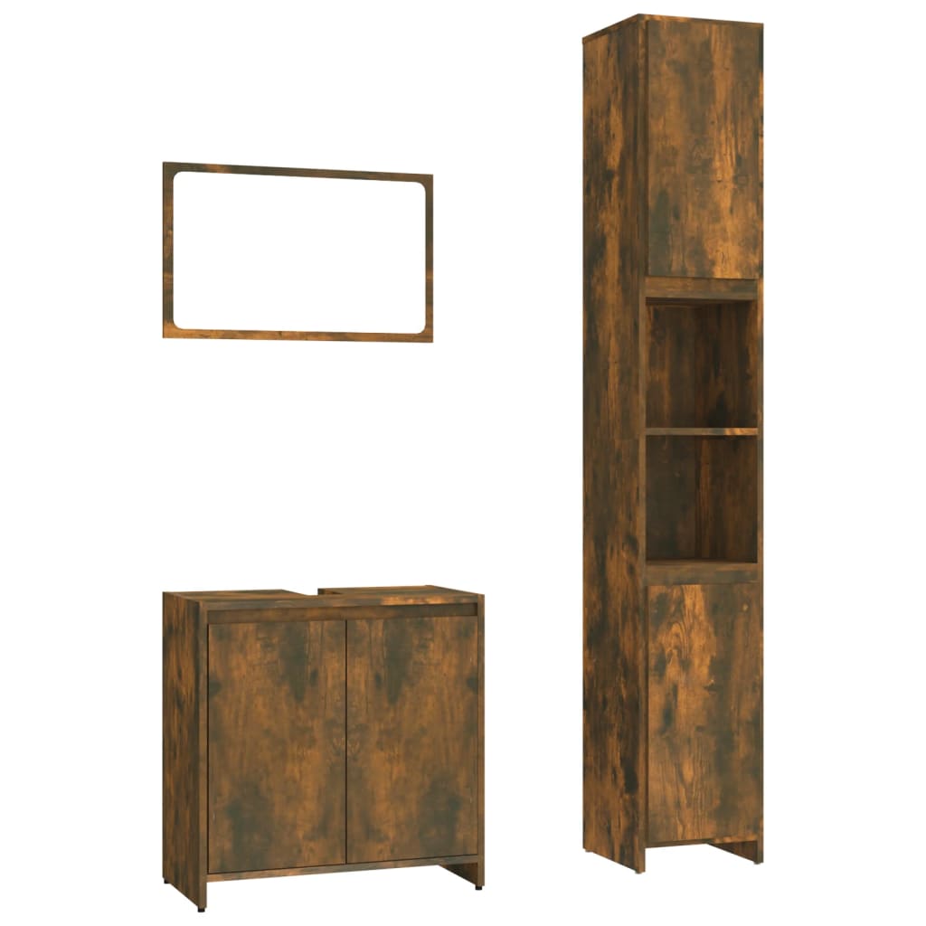vidaXL set de muebles baño 3 pzas madera contrachapada roble ahumado