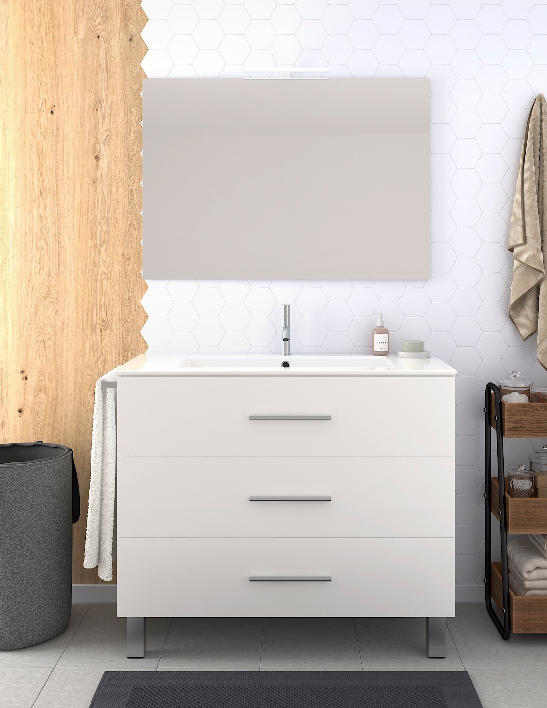 Mueble de baño ribera, lavabo y espejo 80x45cm blanco