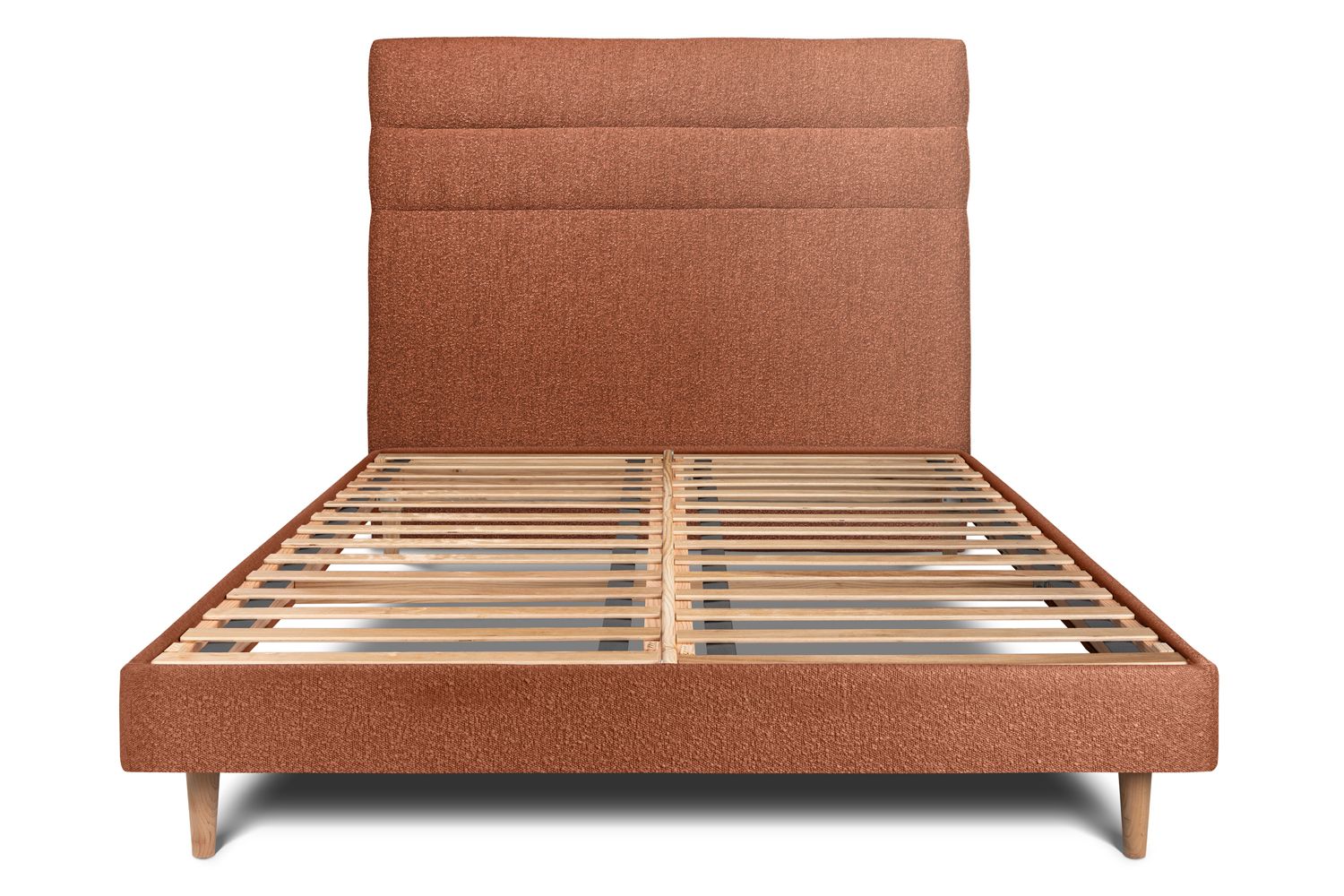 Cama de 135x190 cm con cabecero de línea - tejido rizado - terracota