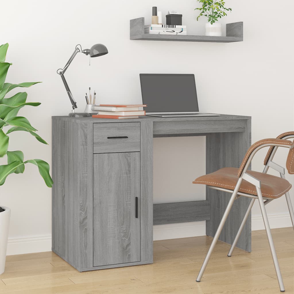 Escritorio de madera contrachapada gris sonoma 100x49x75 cm eerf6625