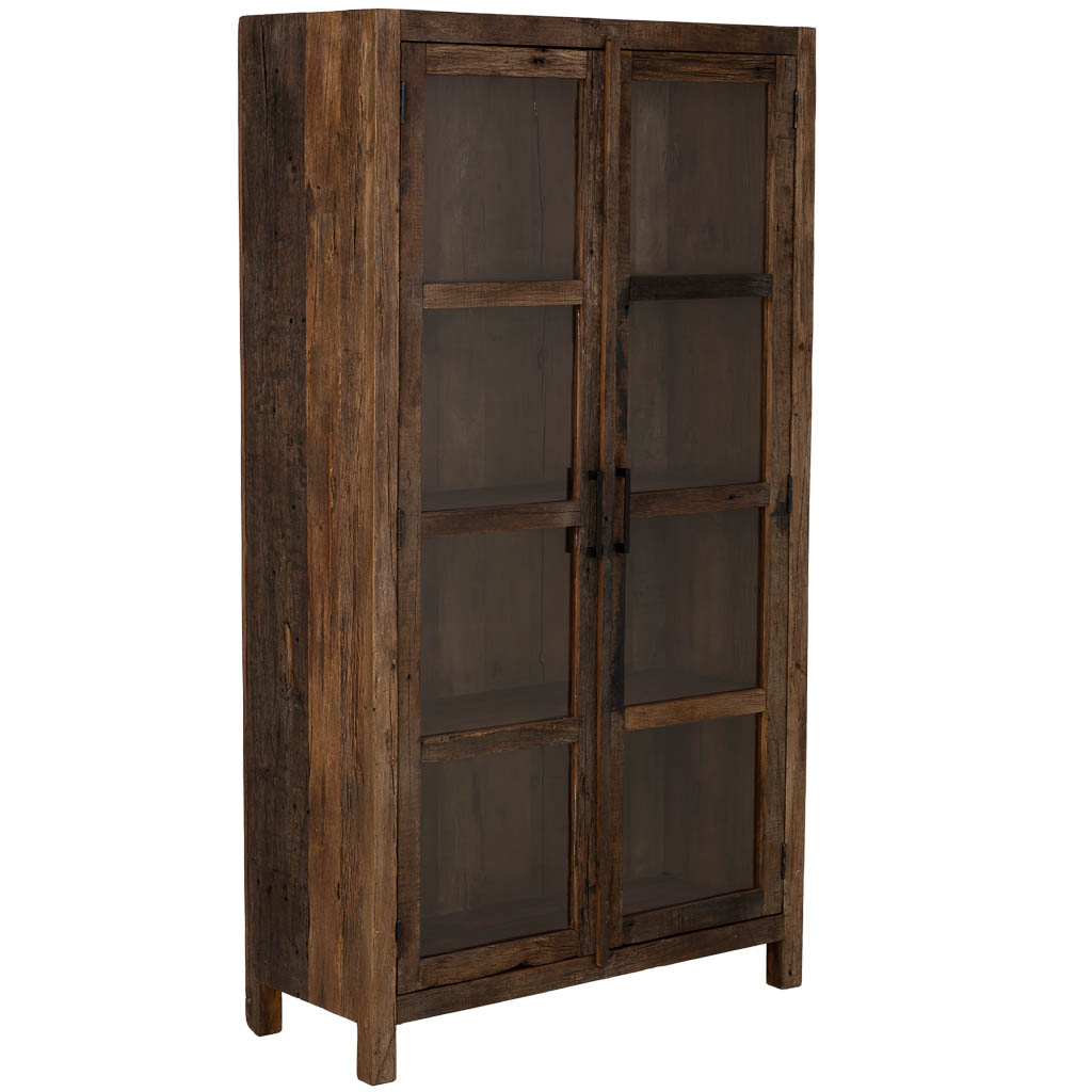 Vitrina de madera artesanal de 2 puertas marrón 100x40x180h cm