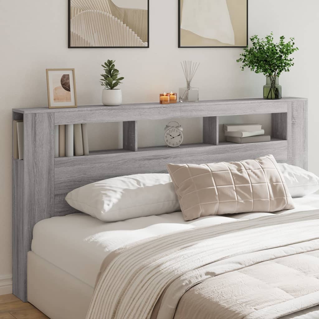 Cabecero LED madera ingeniería gris sonoma 200x18,5x103,5 cm eso4610