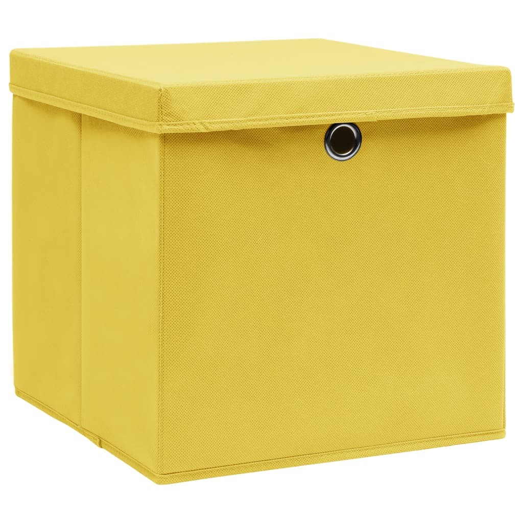 vidaXL cajas de almacenaje con tapas 4 uds tela amarillo 32x32x32 cm