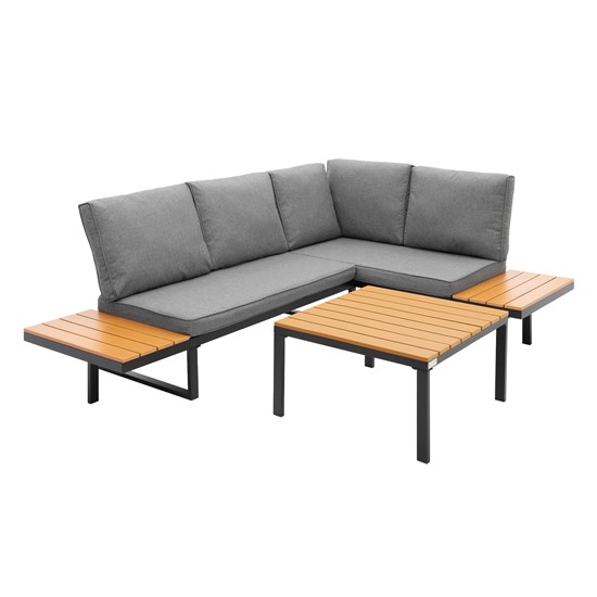 Conjunto de muebles de jardin de exterior con aspecto de madera gris