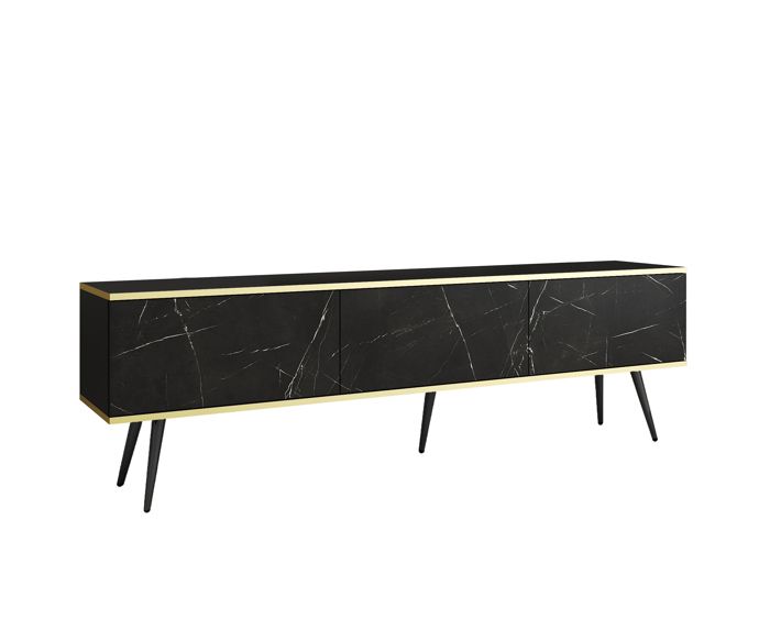 Mueble tv contemporáneo - mármol negro - 3 puertas - 175 cm