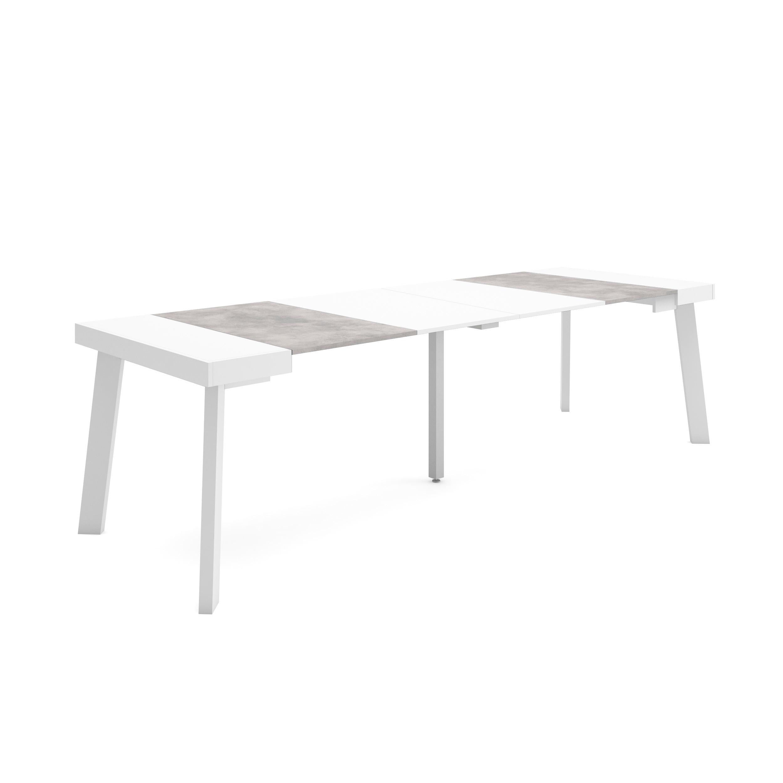 Mesa extensible, 58/262x90x73cm, blanco y cemento, patas de madera rf3117