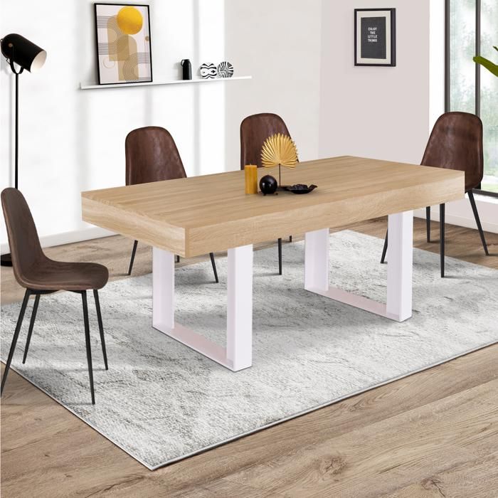 Mesa de comedor rectangular de madera blanca - 160 cm