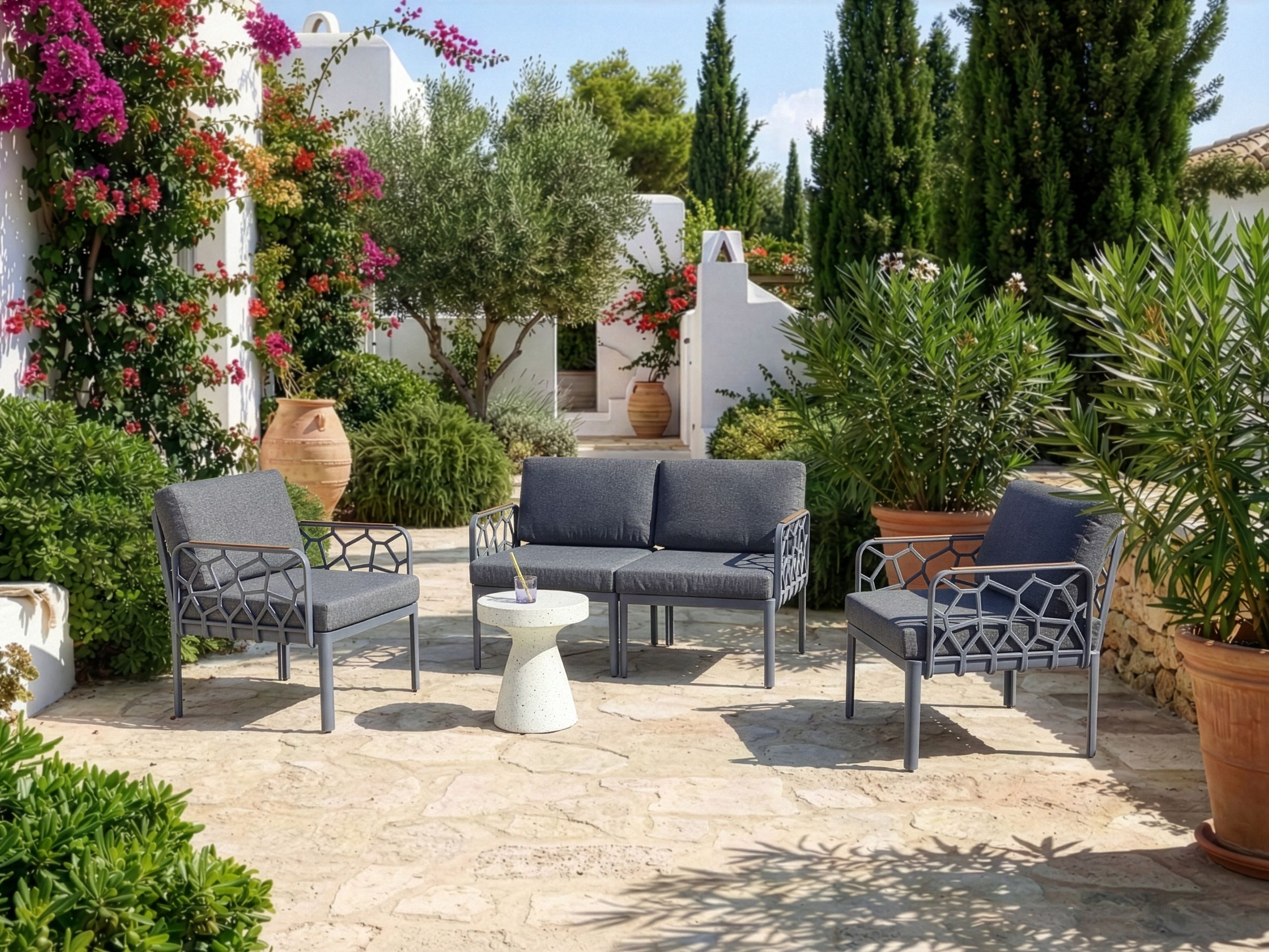 Conjunto de jardín 4 plazas eriche gris oscuro