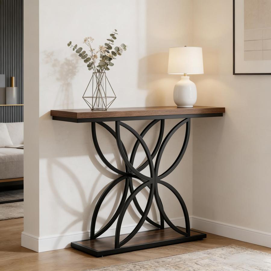 Mesa auxiliar para recibidor salón mdf marrón negro estilo industrial
