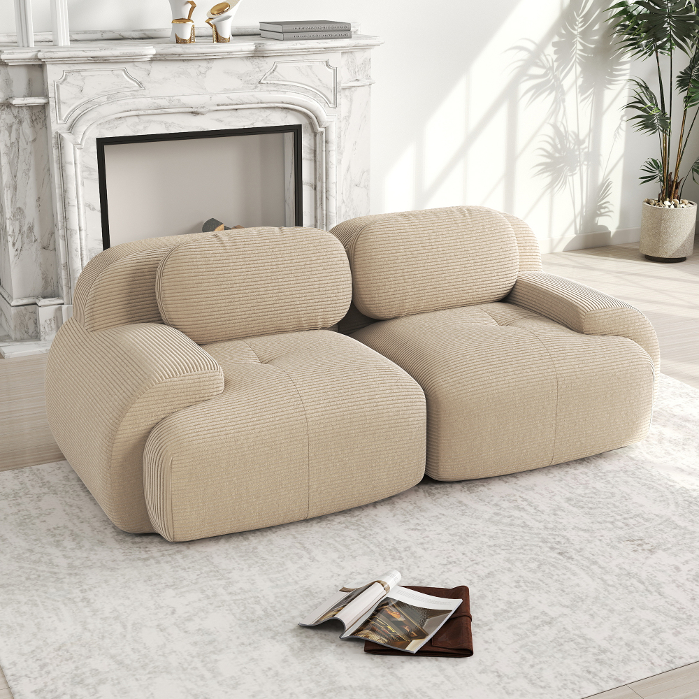 Sofá modular esquina pana beige sin estructura reposabrazos curvos