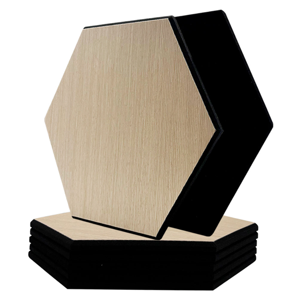Pack 5 panel acústico pared hexagonal madera claro aarhus 30x30x1cm