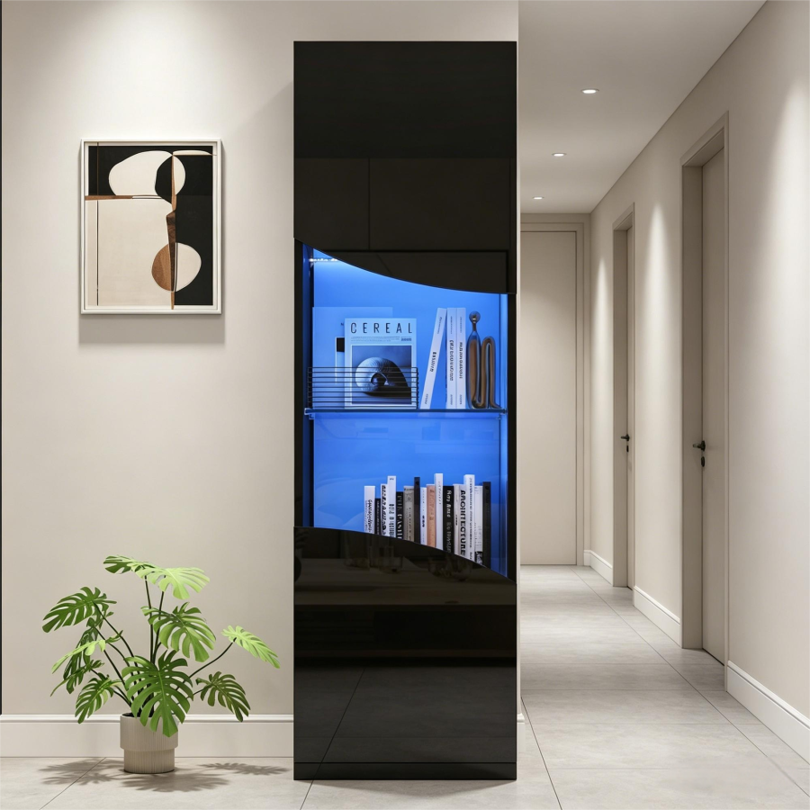 Vitrina alta con LED 2 puertas negro brillo 165x50x35cm