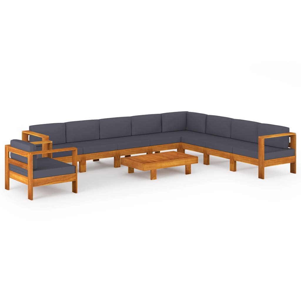 vidaXL muebles de jardín 10 pzas con cojines madera acacia gris oscuro