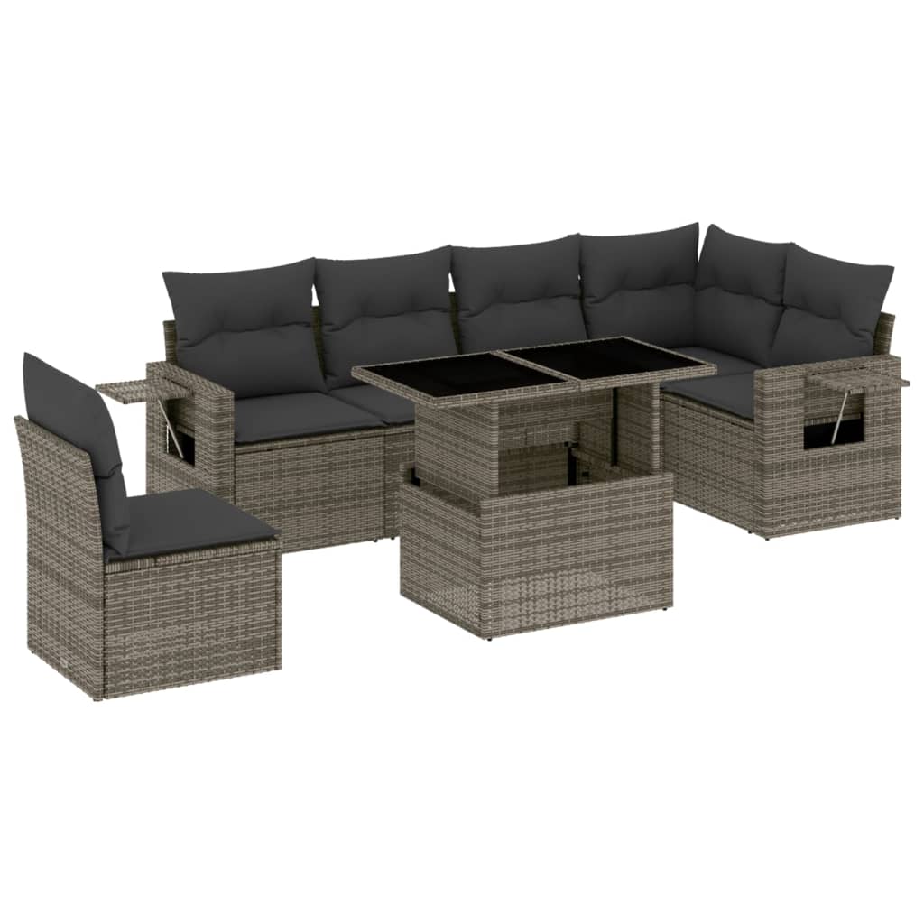 vidaXL set de sofás de jardín 7 pzas con cojines ratán sintético gris