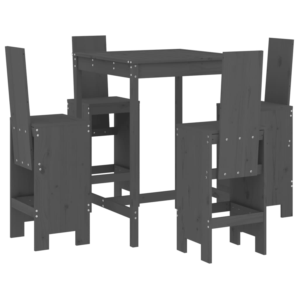 vidaXL set de mesa y taburetes altos jardín 5 piezas madera pino gris