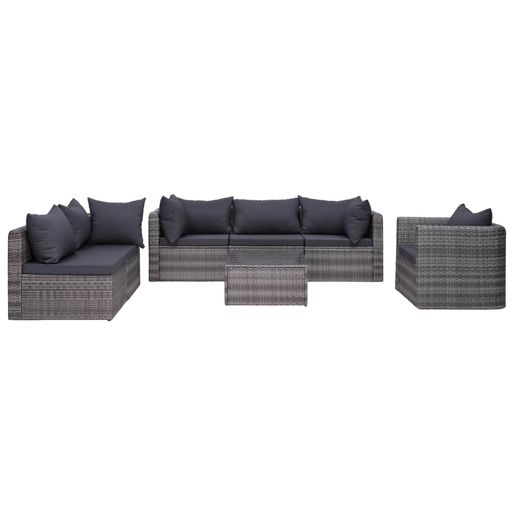 vidaXL set de sofás de jardín 7 piezas y cojines ratán sintético gris