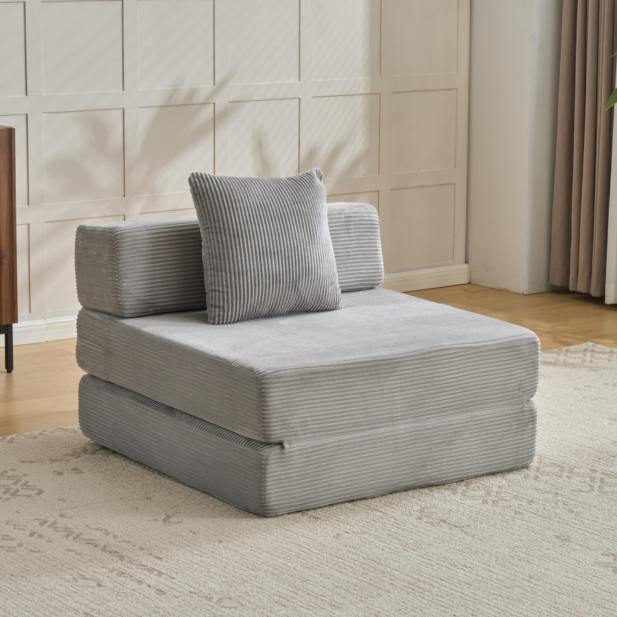 Sofá cama individual plegable de pana gris claro para dormitorio y salón