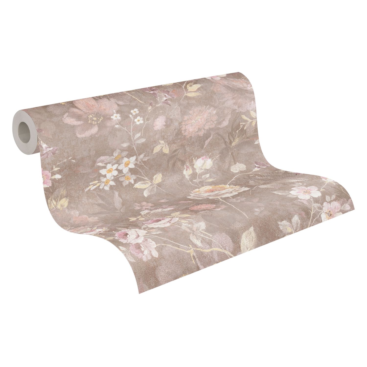 Papel pintado flores marrón, multicolor, naranja, amarillo y blanco