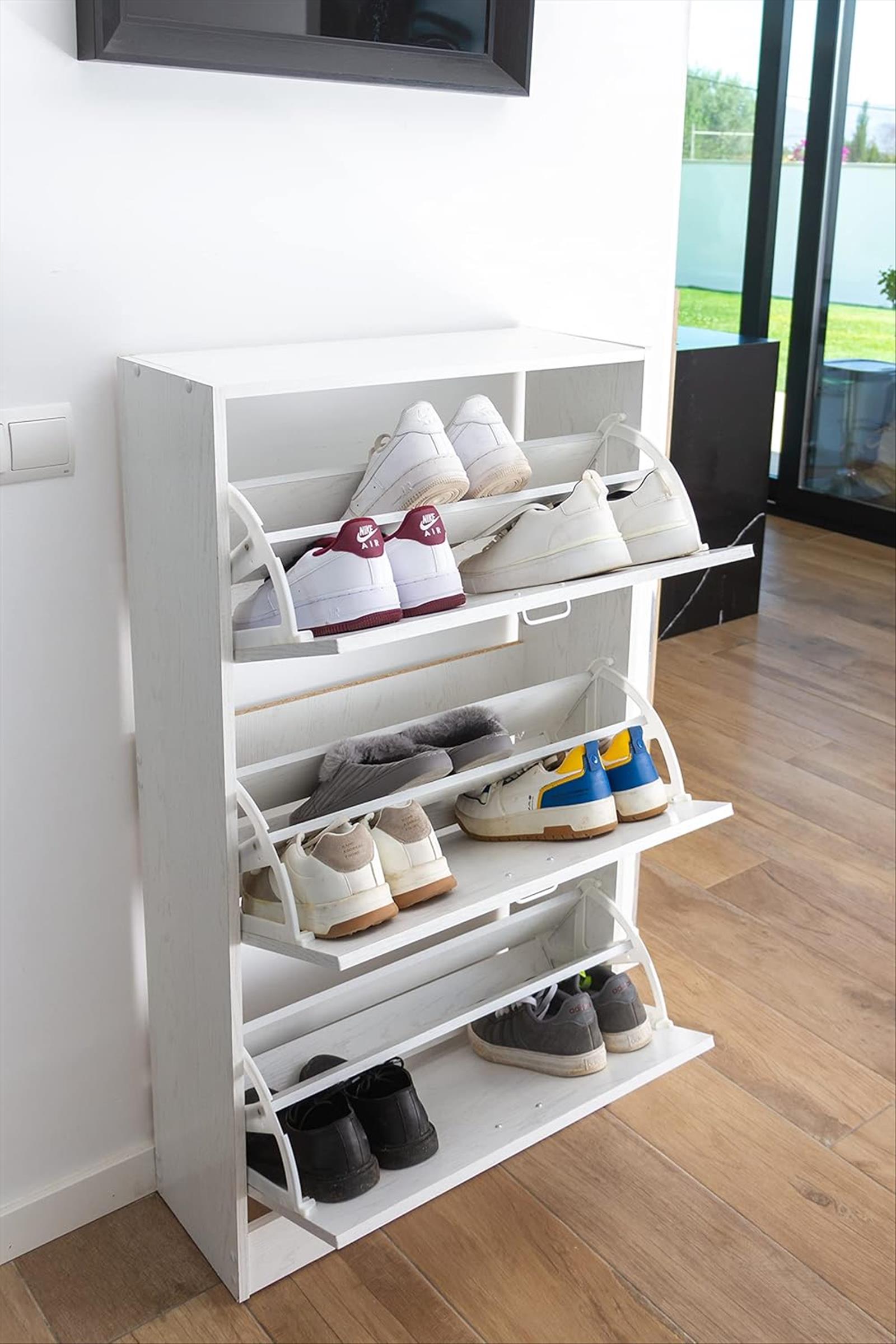 Zapatero madera, tres puertas oscilobatientes 63x24x115cm (blanco)