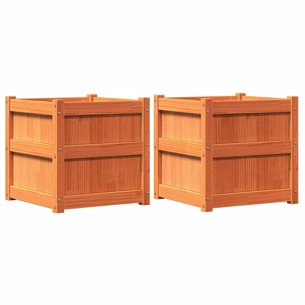 vidaXL jardineras de exterior 2 uds madera maciza de pino marrón cera