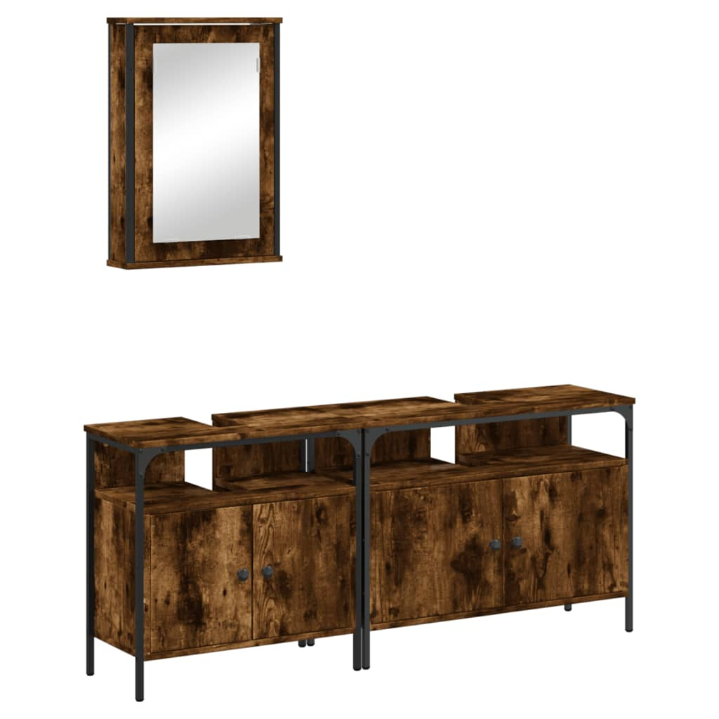 vidaXL set de muebles baño 3 pzas madera contrachapada roble ahumado