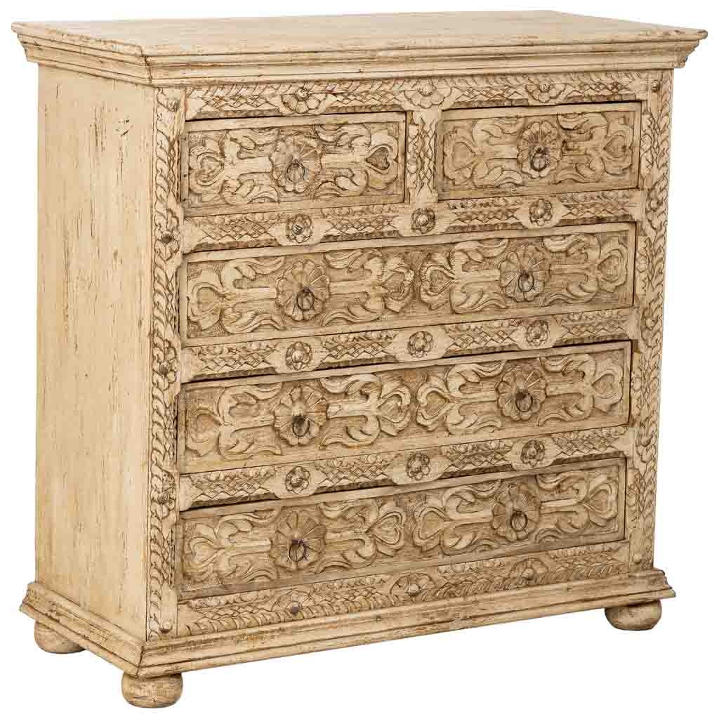 Cómoda de madera artesanal con 5 cajones 100x43x95h cm