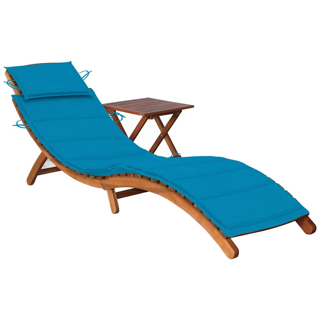 vidaXL tumbona de jardín con mesa y cojín madera maciza de acacia