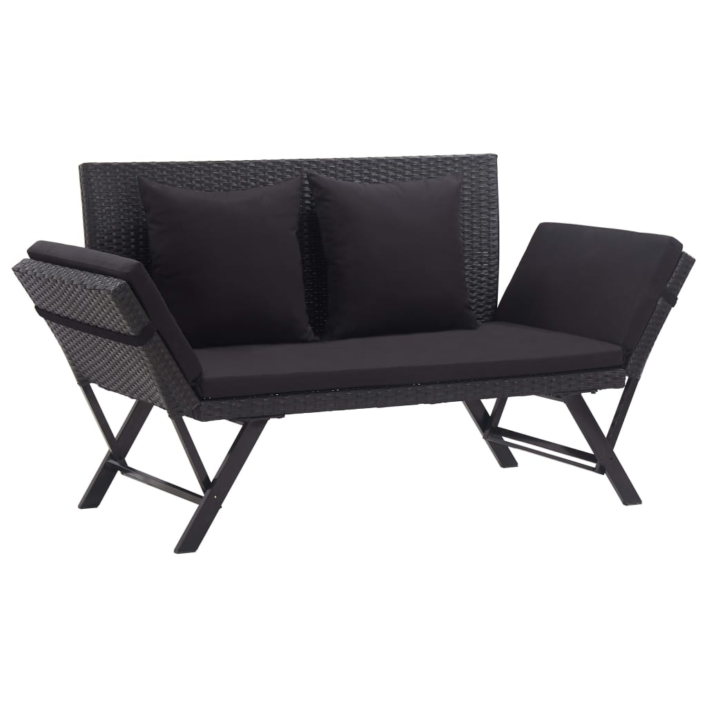 vidaXL banco de jardín con cojines ratán sintético negro 176 cm