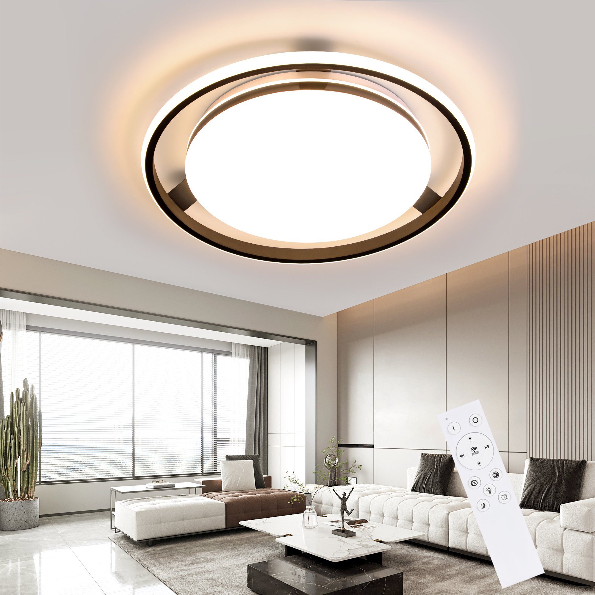 Nettlife lámpara de techo LED negra moderna con control remoto, lámpara de