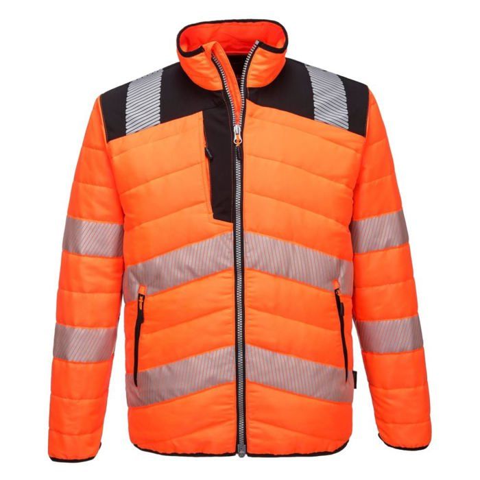 Chaqueta de trabajo de alta visibilidad portwest baffle - naranja / negro