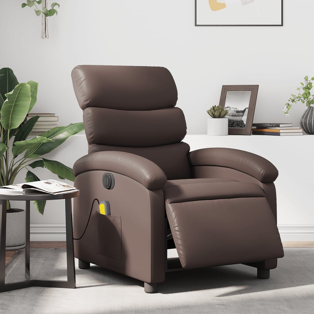Sillón de masaje reclinable eléctrico cuero sintético marrón qweo9514