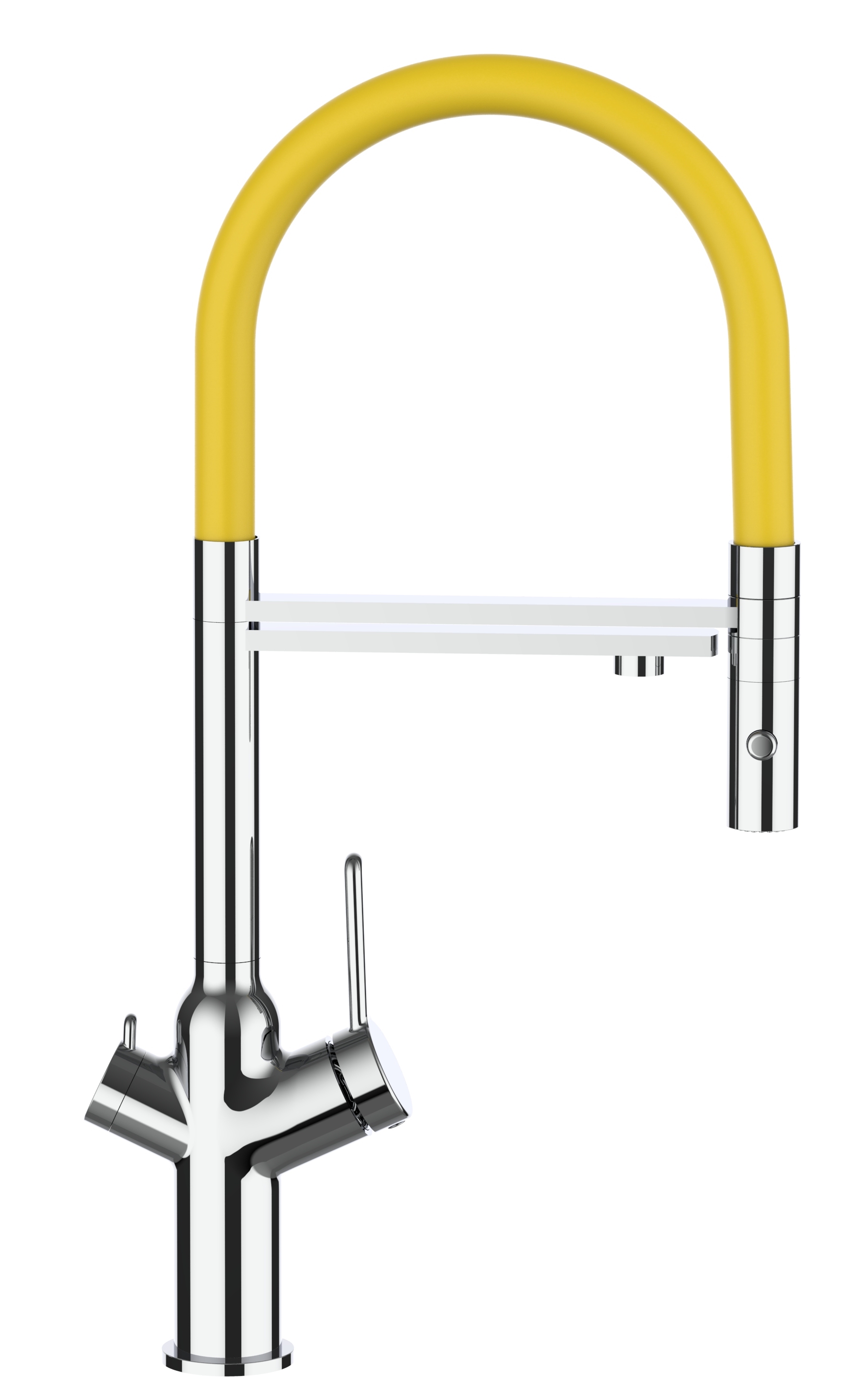 Grifo cocina 4 vías cromado BOD caño giratorio amarillo ducha 2chorros