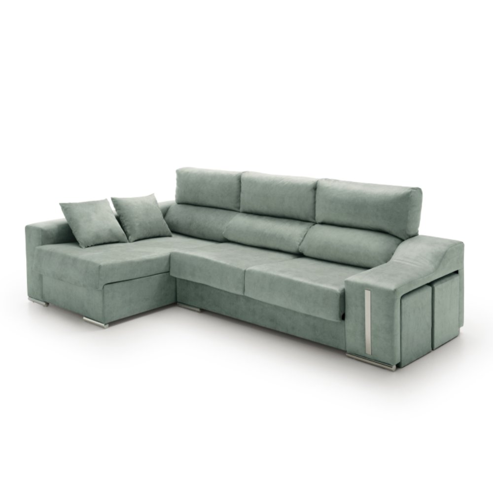 Sofa chaise longue reclinable con puffs serena agua marina izquierda