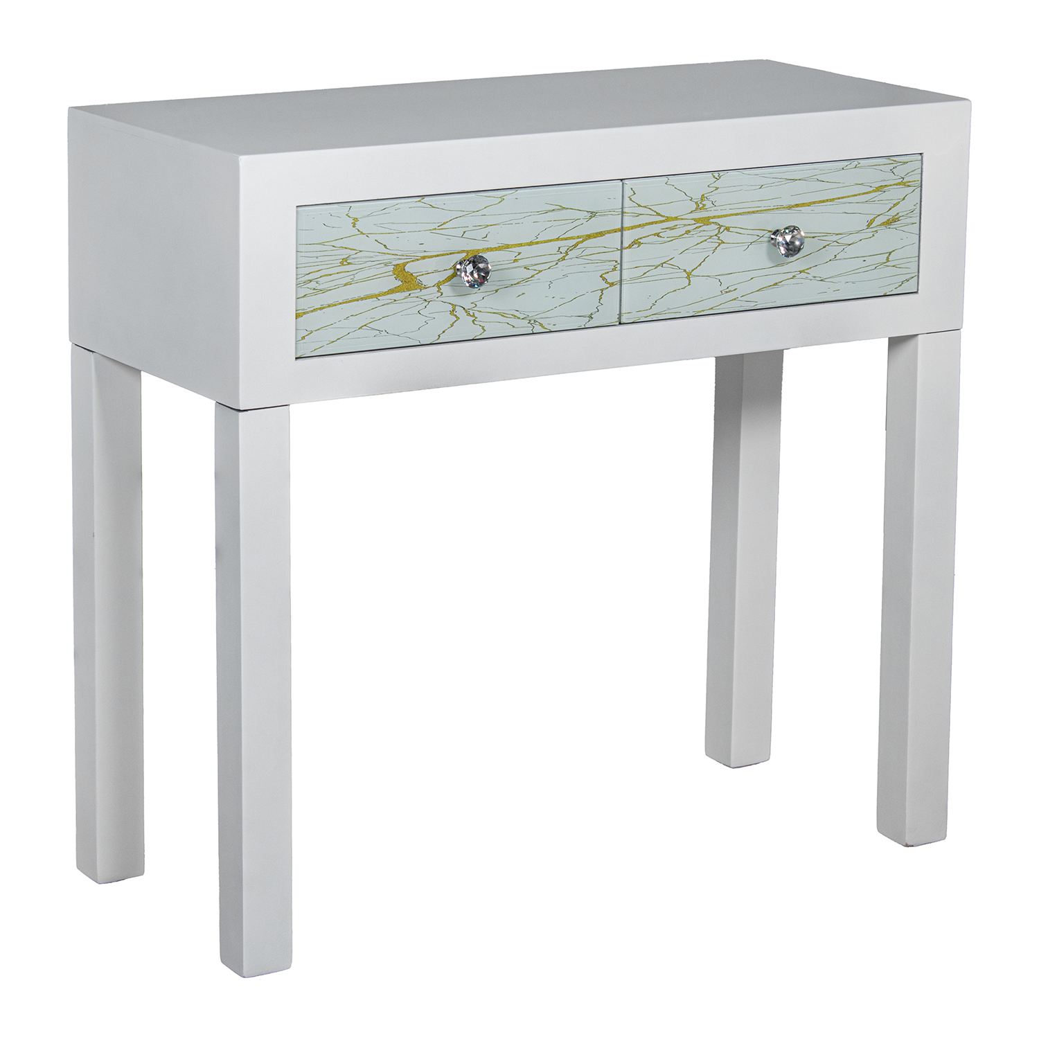 Mesa entrada 2 cajones madera lacada blanco, dorado