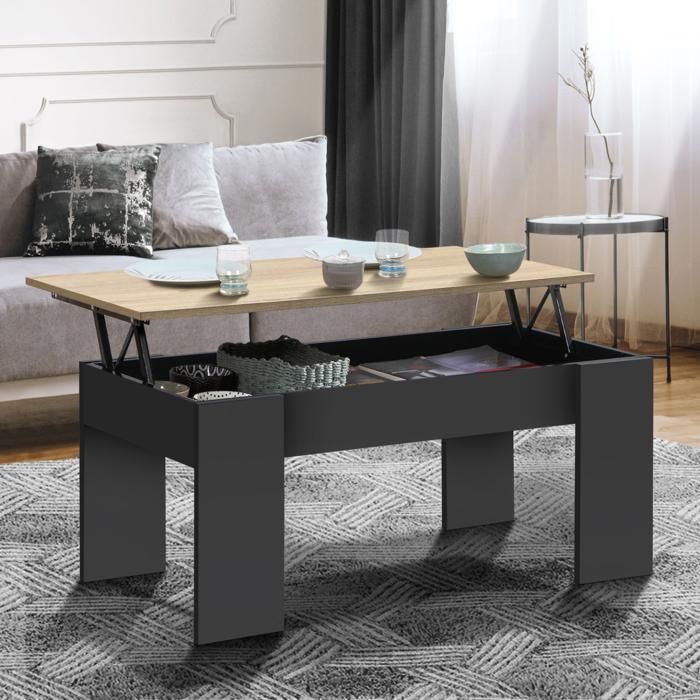 Mesa de centro elevable negra de madera de haya - 100 cm