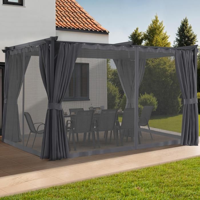 Pérgola retráctil - mosquitera - 4 cortinas - 3x4 m