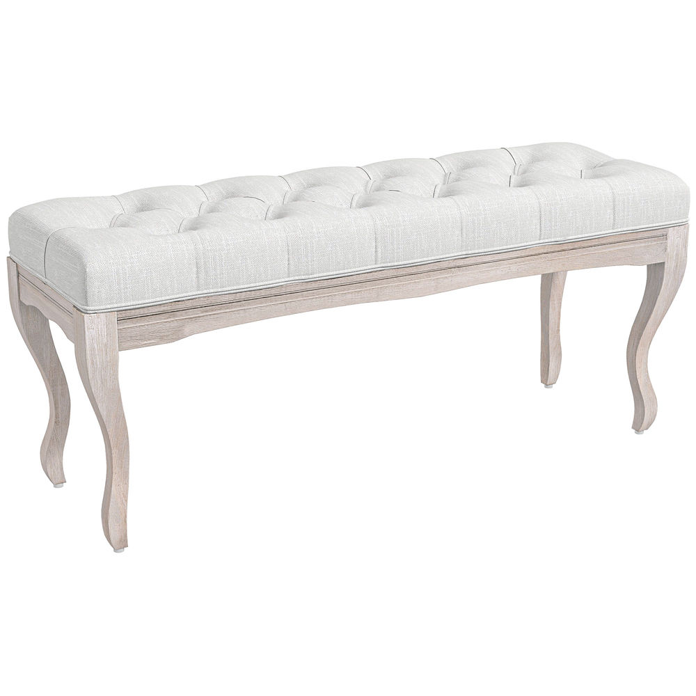 Banco de cama 110x37x49 cm poliéster, madera de caucho color beige Homcom
