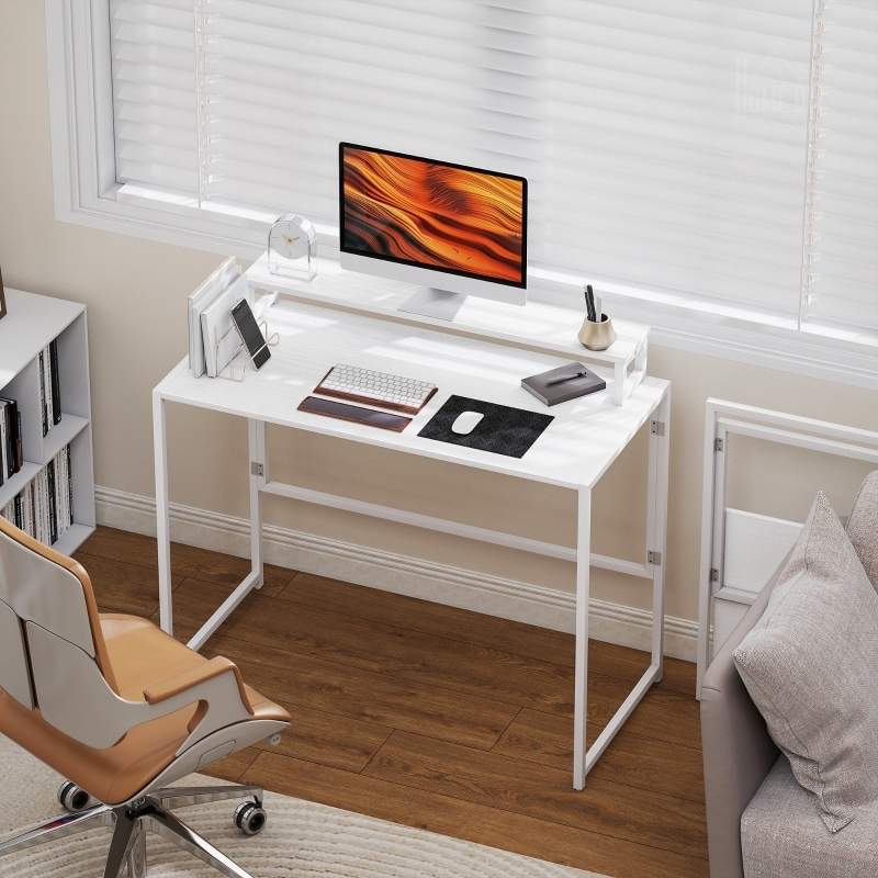 Escritorio plegable para estudio y oficina madera blanco 87,5x100x48cm