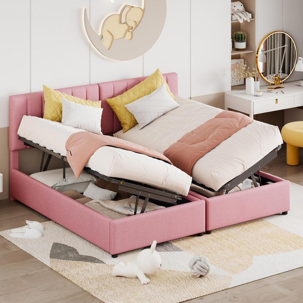 Cama tapizada doble 180x200cm hidráulica cabecero ajustable rosa