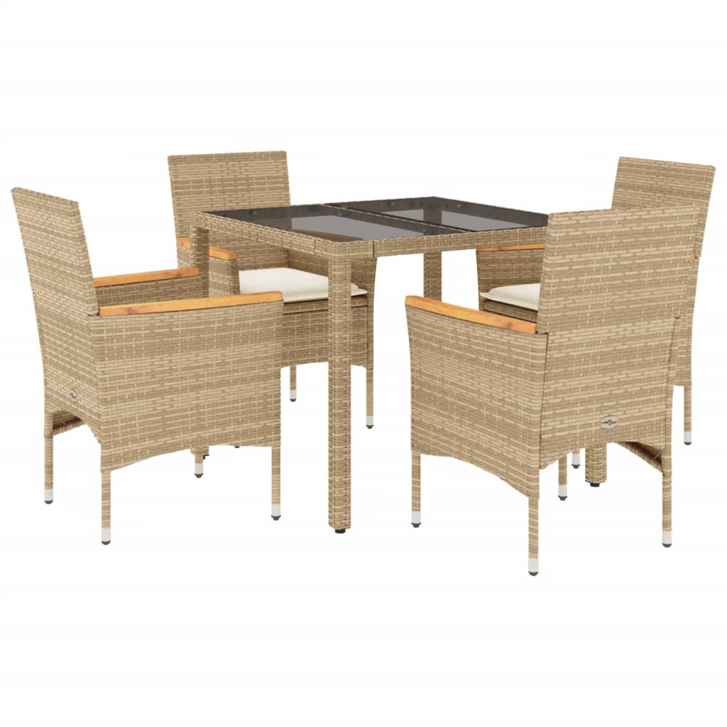 vidaXL set comedor jardín 5 pzas cojines ratán sintético vidrio beige