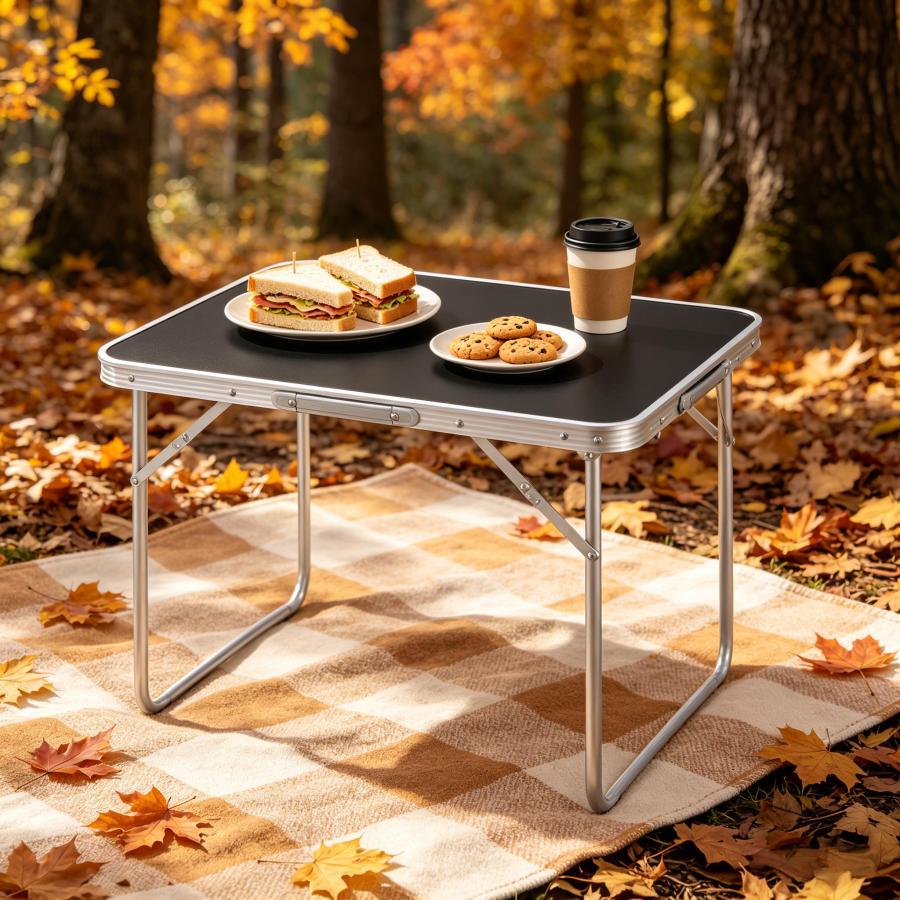 Mesa auxiliar plegable para camping picnic mdf negro 60x70x50cm