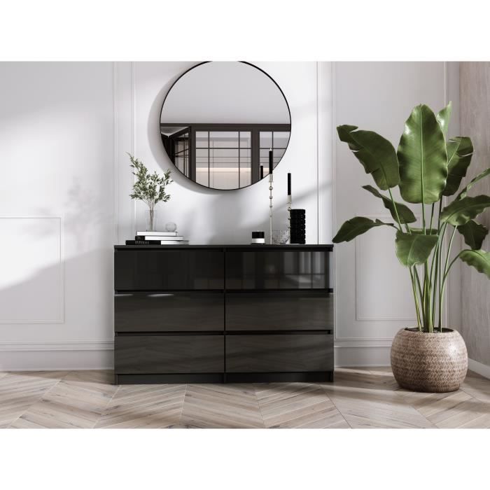 Cómoda 6 cajones - negro mate/brillo - 120 cm