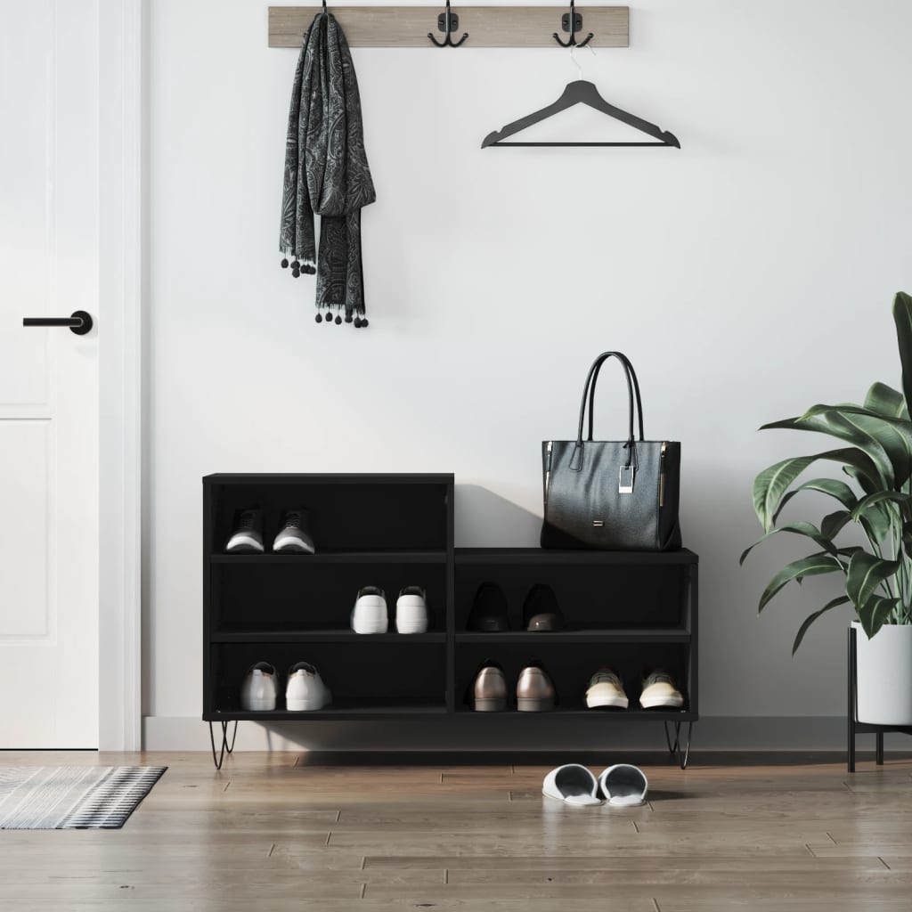 Mueble zapatero madera contrachapada negro 102x36x60 cm esxt7479
