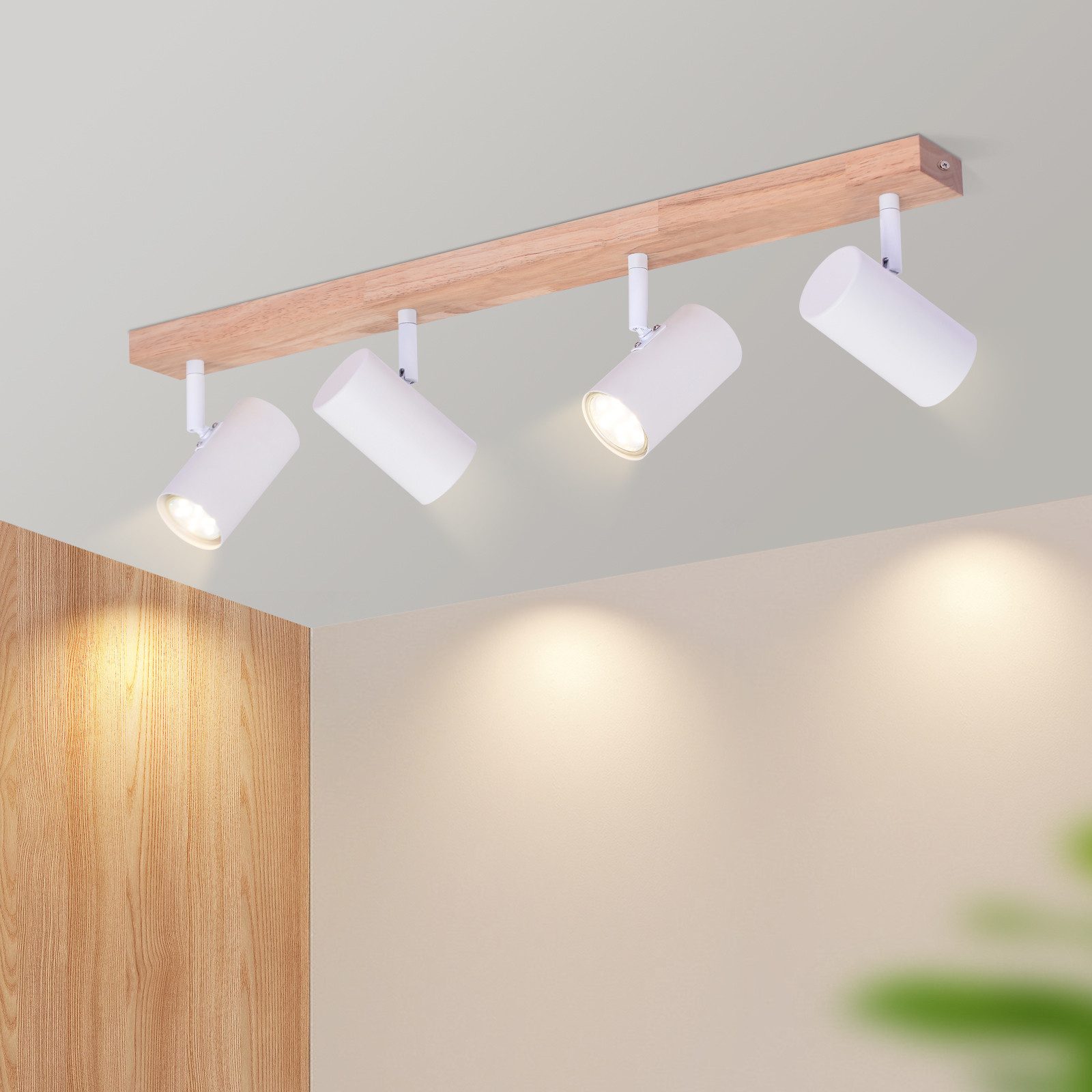 Nettlife foco 4 llamas madera negra vintage gu10 lámpara ajustable