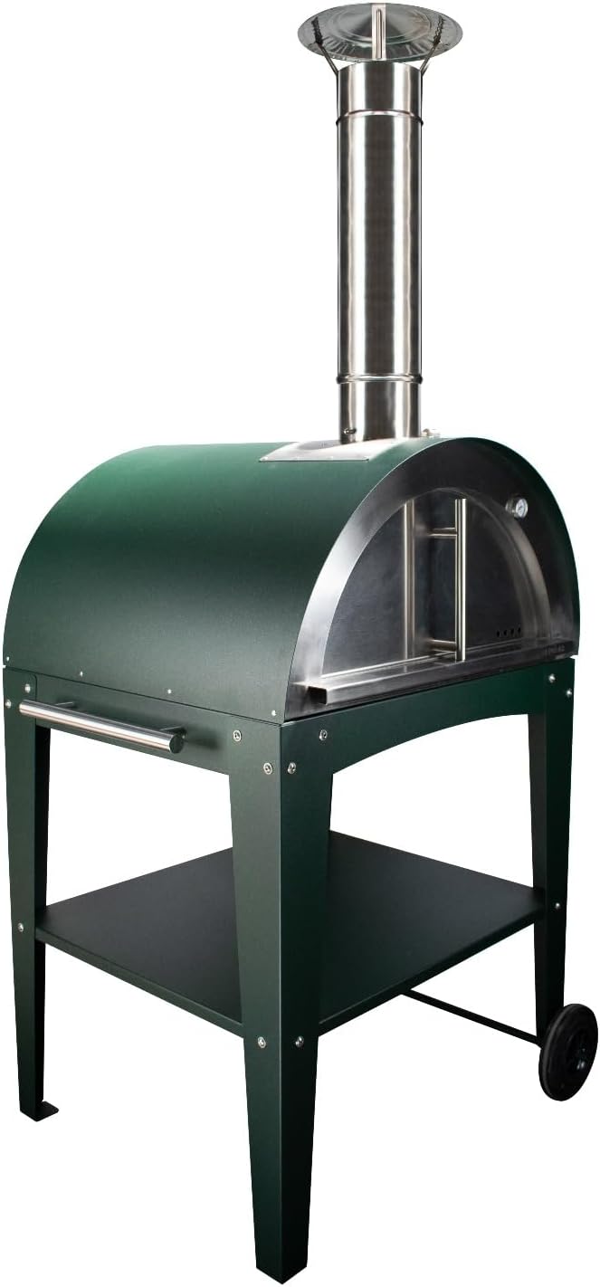 Horno de leña exterior chef junior verde con mesa para pizzas y pan