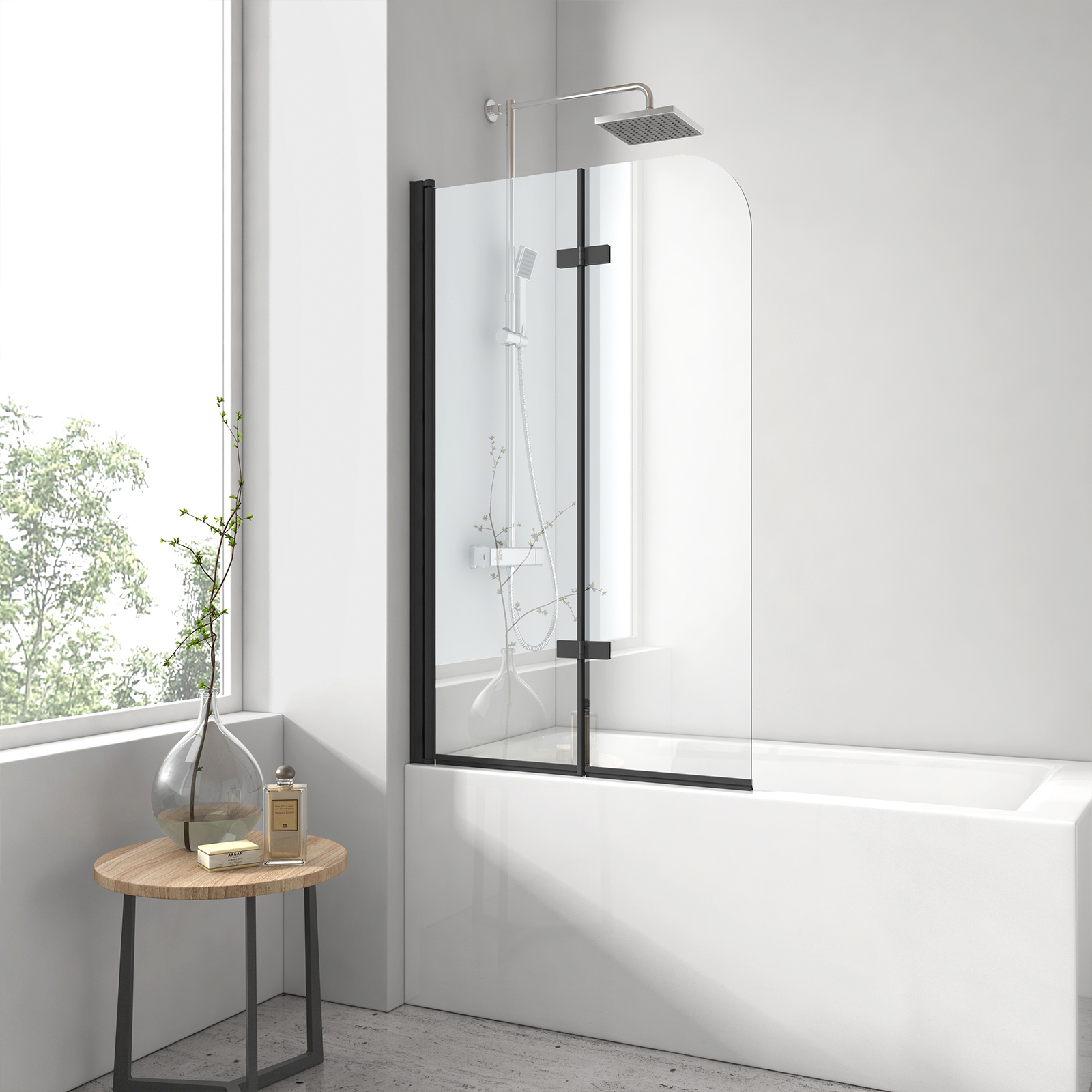 Emke mampara bañera plegable negra mate 2 paneles 110x140 cm vidrio 6 mm