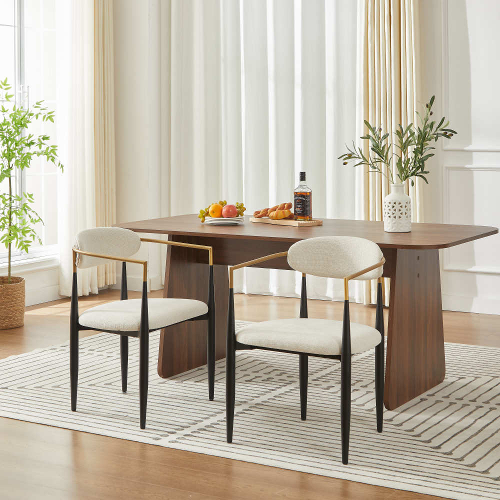 Conjunto de sillas de comedor tela beige set de 2 detalles negro dorado