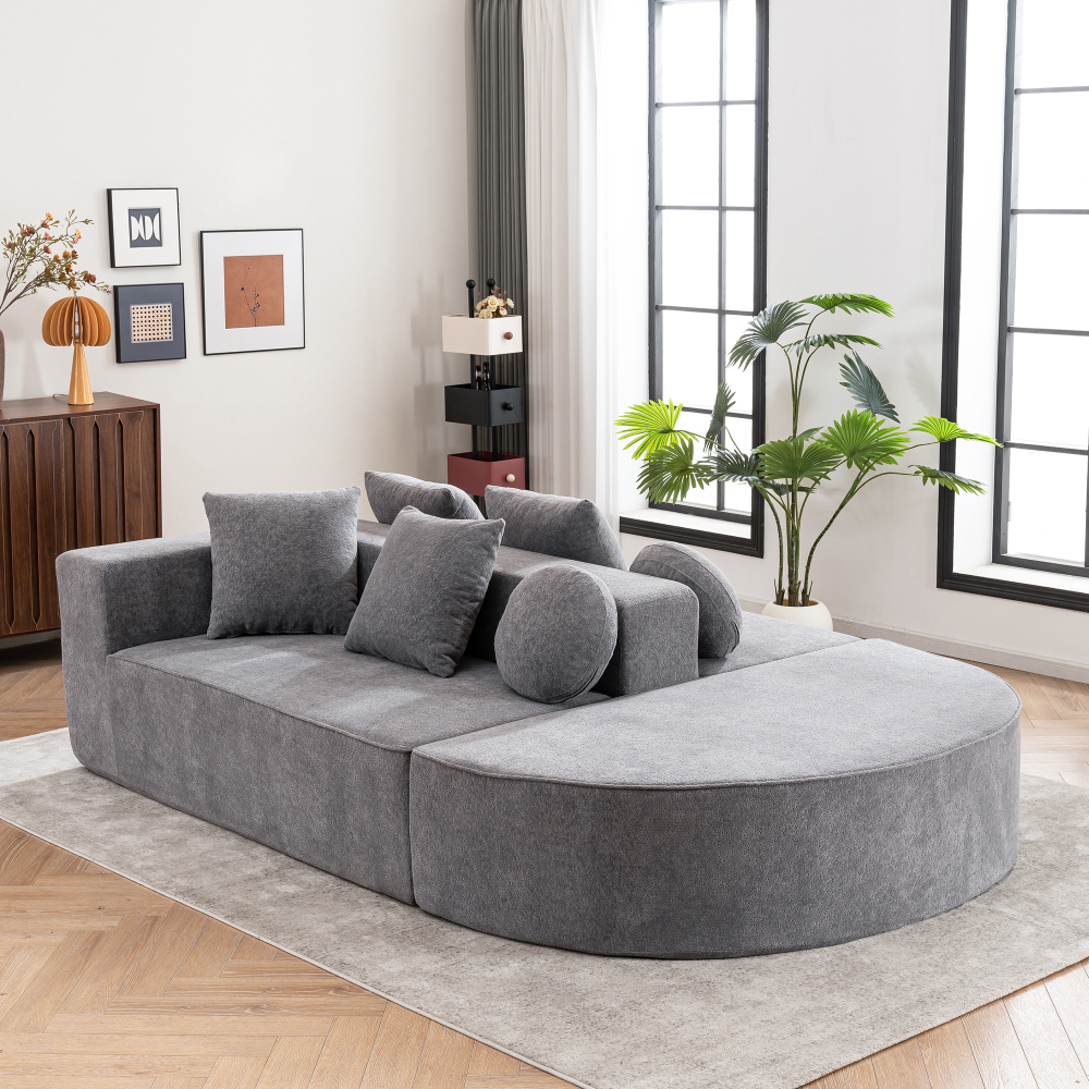 Sofá modular convertible chenilla gris 4 plazas con cojines sin montaje