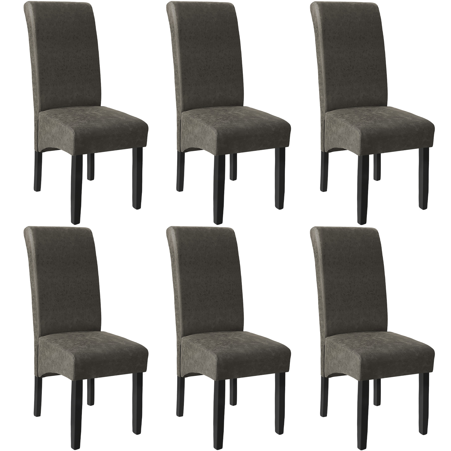 6 sillas de comedor ergonómicas, símil cuero, tapizadas gris mármol